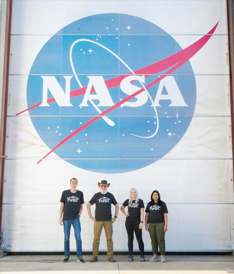 Montana State University alumnus Jake Davis, left, Professor Charles Kankelborg, and doctoral students Catharine “Cappy” Bunn and Suman Panda, pose at White Sands Missile Range in New Mexico, where they are preparing for the launch of the FURST rocket mission to observe the sun in far ultraviolet.