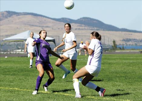 Lady Pirate Rosie Lies zeroes in on the ball. The Park High Rangers prevailed in both boys and girls games.