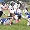 Mission Bulldogs stop Blackhawk forward play with a tackle. The Blackhawks won the game against the Bulldogs, 6-34