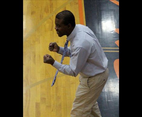 Charlo Viking Coach Michael Brown gives instruction from the sidelines.