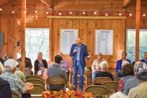 Greg Hertz, candidate for Senate District 7, speaks during a Sept. 26 political forum hosted by both the Lake County Republicans and Democrats at the Montecahto Club in Polson.