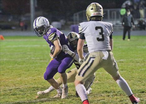 Polson Pirate football player Daniel O’Roake rushes for a touchdown during the Oct. 4 homecoming game. The Pirates prevailed over the Stevensville Yellow Jackets, 60-14.