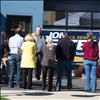 Sen. Tester speaks with voters outside the the Lake County Democrat headquarters on Main Street in Polson on Sunday, Oct. 6.