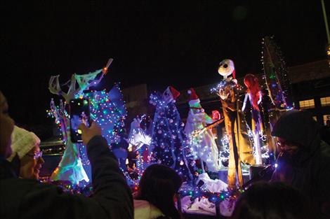 Eagle Bank won Best of Parade for their “Nightmare Before Christmas” themed float in Polson’s annual holiday parade of lights Dec. 6. The parade made its way down Main Street where the sidewalks were crowded with hundreds who came to see the spectacle.