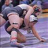 A Ronan Maiden wrestler gains control in a match during the Polson, Ronan wrestling duals on Jan 7.