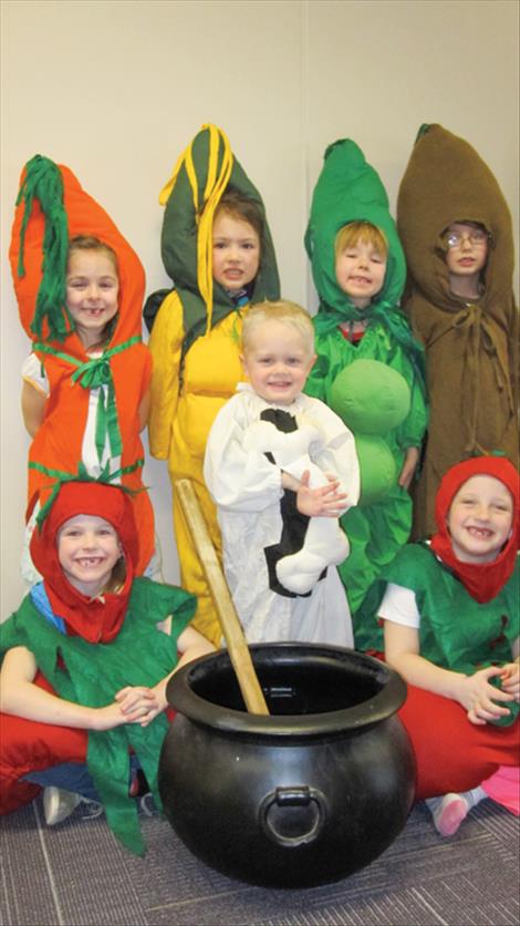 courtesy photo The children’s musical “Stone Soup” features 75 kindergarten thru 8th grade students. Pictured here are vegetables that enhance the soup. “Stone Soup” plays this Friday, Feb. 28th & Saturday, March 1 at 7 p.m. on the Polson High School stage.