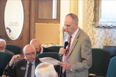 Sen. Greg Hertz, R-Polson, addresses the Senate on March 5, 2025, as the transmittal break looms at the Legislature. 