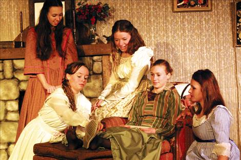 Mission Valley Christian Academy’s production of “Little Women” includes cast members Aurelia Schrider (Jo), Kaitlyn Kackman (Amy), Alexis Maddy (Meg), Taelor Conrad (Marmee) and Rachel Maddy (Beth).