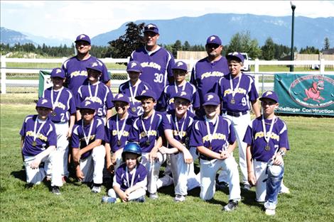 Polson’s 12U Majors All Stars pose for a photo. Back row L-R: Coaches Brad Fisher, Tim Lake, and Tony Muzquiz. Middle row L-R: Colter Wilson, Espn Fisher, Jarrett Fisher, Alex Muzquiz and William Hameline. Front row L-R: Trent Wilson, James Bennett, Xavier Fisher, Lincoln Slonaker, Trevor Lake, Ethan McCauley and Dylan Wisniewski. Bat boy: Ryan Lake