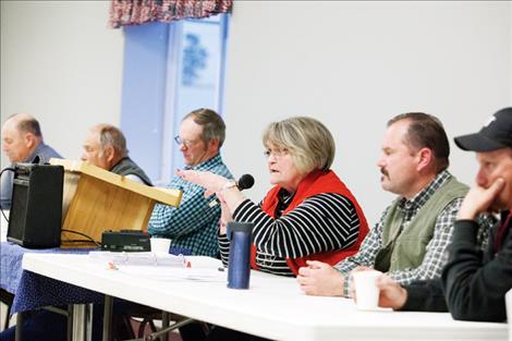 Flathead Joint Board of Control election candidates share their views with the pulic. From left: Ray Swensen, Jerry Laskody, Wayne Blevins, Janette Rosman, Boone Cole and Shane Orien.